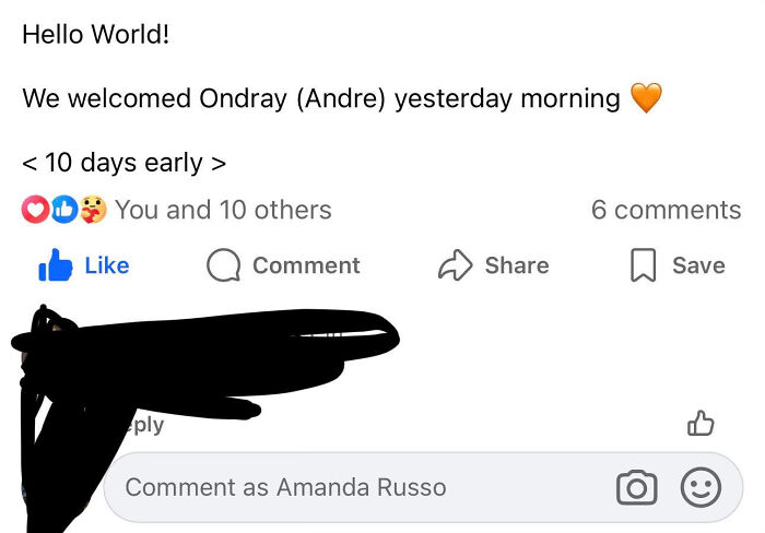 A social media announcement shows parents welcomed a baby named Ondray (Andre), showcasing modern baby names.