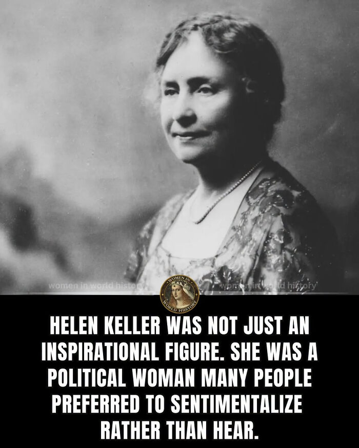 A black and white portrait of Helen Keller, a notable figure among women overlooked in history.