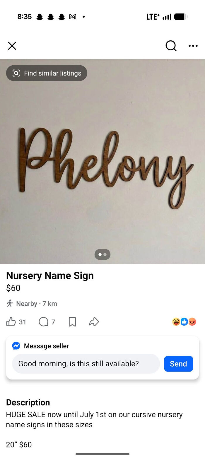 A wooden nursery name sign spelling out Phelony, showcasing unusual baby names.