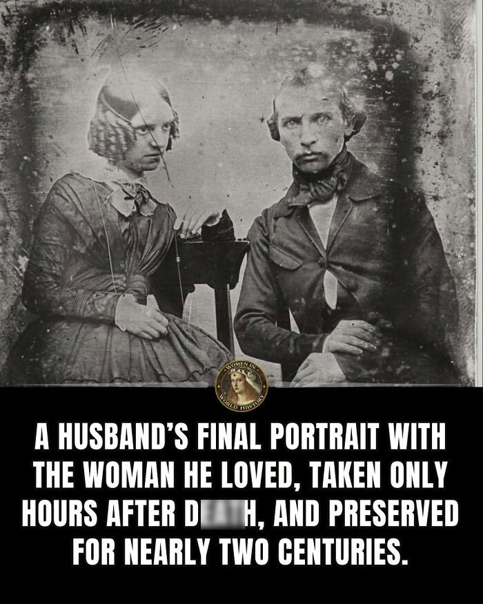 A sepia-toned daguerreotype of a husband and his deceased wife, an example of overlooked women in history.