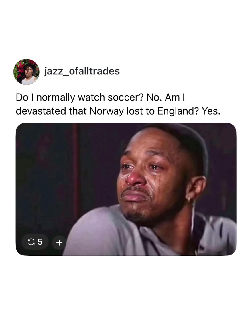 A man crying over Norway losing to England, one of many hilarious World Cup memes.