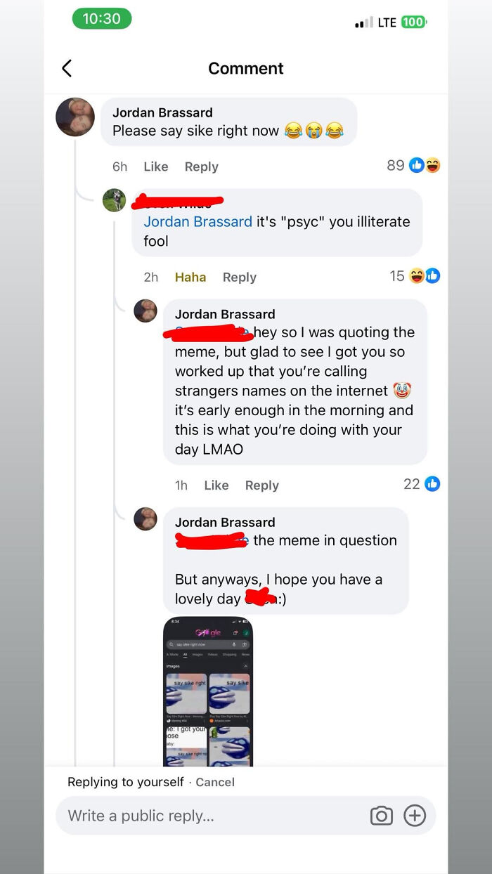 A social media comment where a know-it-all incorrectly corrects someone's spelling of sike to psyc.