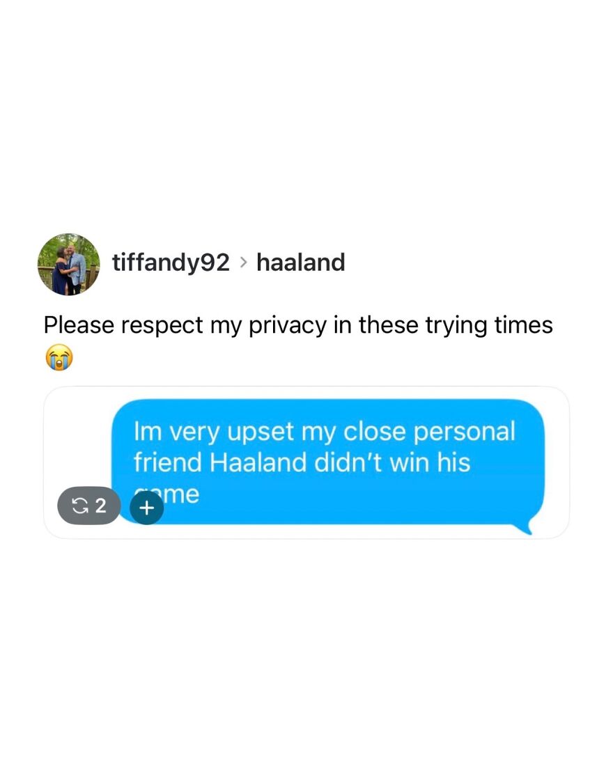 A text message about being upset Haaland didn't win his game, another World Cup meme.