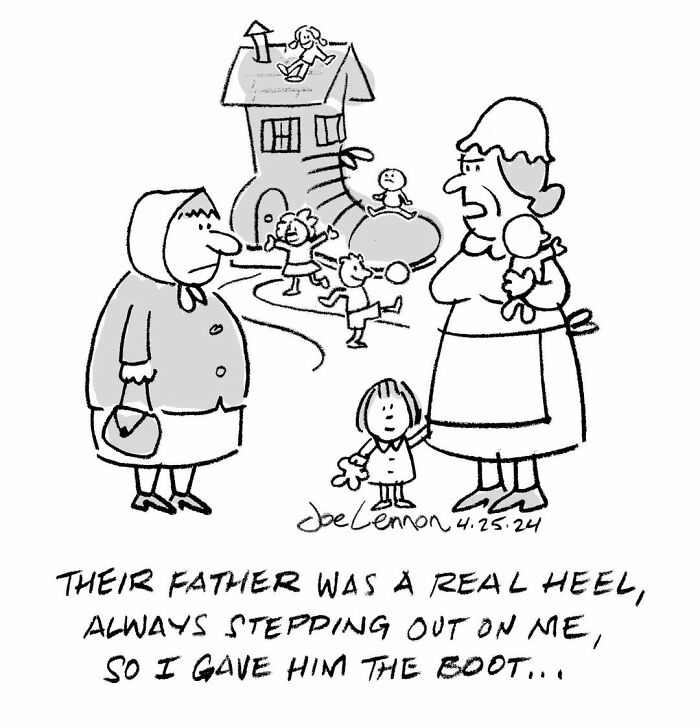 Awkward Joe Lennon comic about the old woman who lived in a shoe, a relatable and funny take.