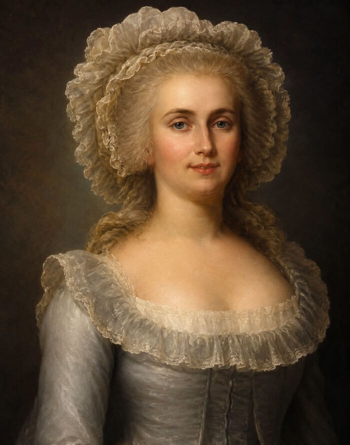 A formal portrait painting of a noblewoman with elaborate hair and ruffles, one of the overlooked women in history.