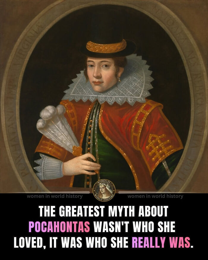 A historical portrait of Pocahontas, an overlooked woman in history, highlighting her true identity.