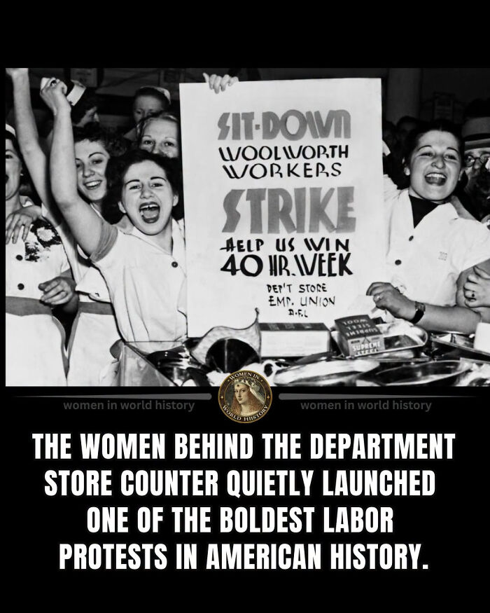 A group of women striking with a protest sign, showing women overlooked in history making a difference.