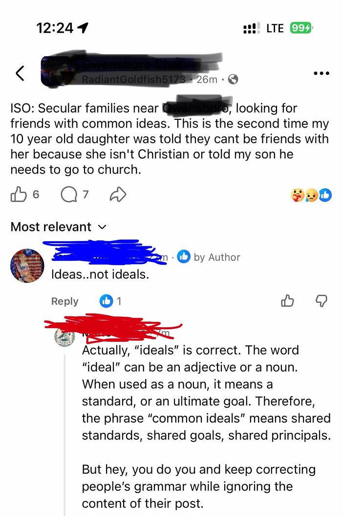A social media post where someone is corrected online about grammar in a satisfying way.