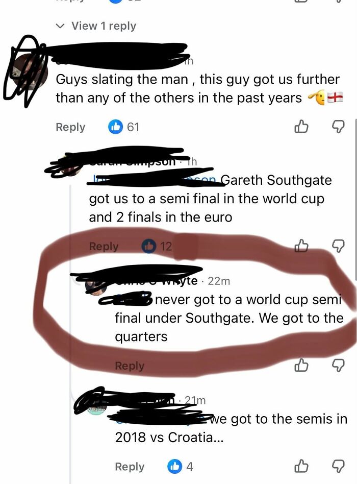 People correcting someone online about football facts, highlighting satisfying corrections.