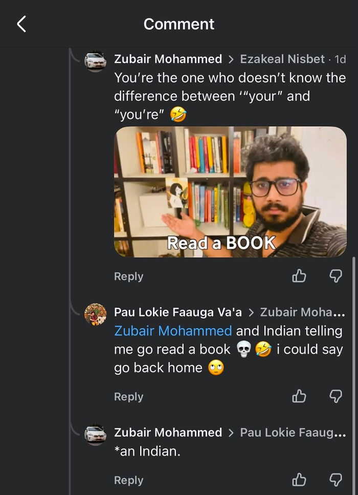 A Know-It-All corrects a user about the difference between 'your' and 'you're', leading to further corrections.