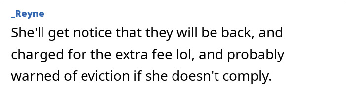 A screenshot showing a comment from _Reyne, suggesting the White Karen will face eviction for her behavior towards the window washer. A screenshot showing a comment from _Reyne, suggesting the White Karen will face eviction for her behavior towards the window washer.