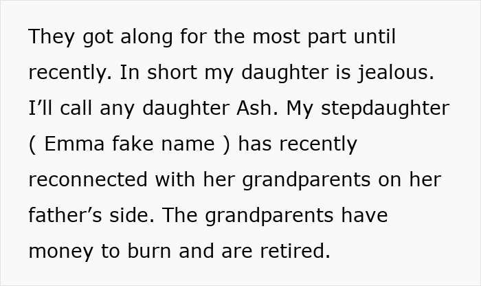 Screenshot of text explaining that the daughter became jealous and reconnected with wealthy grandparents. Screenshot of text explaining that the daughter became jealous and reconnected with wealthy grandparents.