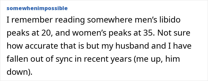 A social media comment discussing libido confession, men's and women's libido peaks, and a doctor's weigh-in.