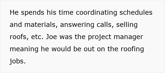 A text box describing Joe as a project manager on roofing jobs, related to the serial cheater narrative. A text box describing Joe as a project manager on roofing jobs, related to the serial cheater narrative.