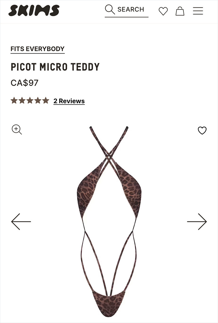 Online store display of SKIMS Picot Micro Teddy leopard print micro bikini Online store display of SKIMS Picot Micro Teddy leopard print micro bikini