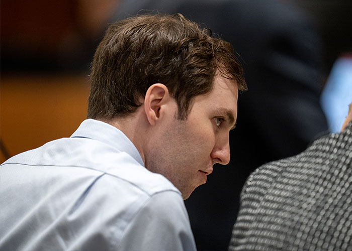 Tyler Robinson listens intently in court, during explosive claims from police interview. Tyler Robinson listens intently in court, during explosive claims from police interview.