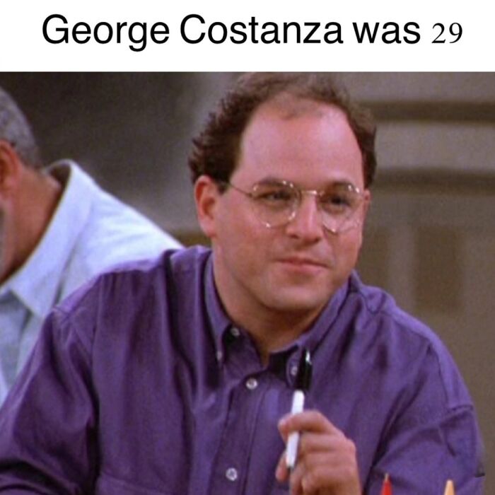 George Costanza looking thoughtful in a meme about superior decades of the 80s and 90s.