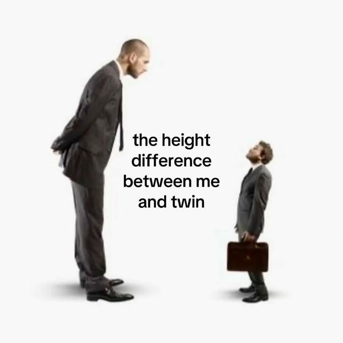 A tall man looking down at a tiny man, depicting relatable height difference in entertaining memes.