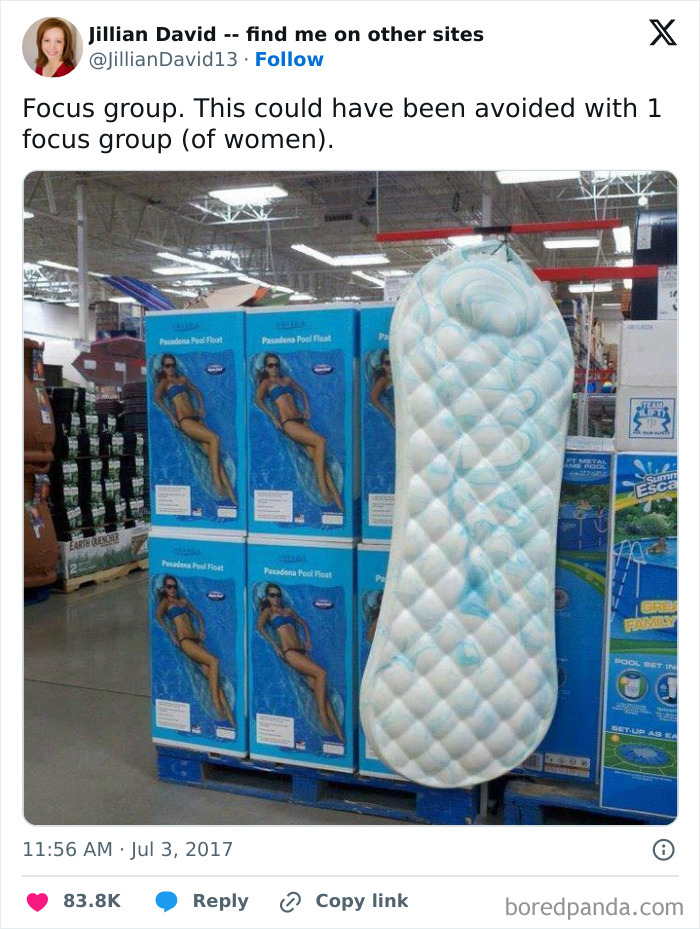 A pool float designed like a sanitary pad, displayed in a store, a clear designer failure.
