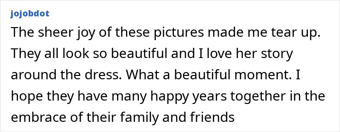 A comment about the joy of a model's wedding photos going viral as she gets married at 61, praising her aging.
