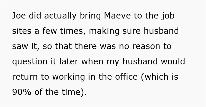 A text box explaining how Joe made the husband see Maeve at job sites in the serial cheater context. A text box explaining how Joe made the husband see Maeve at job sites in the serial cheater context.