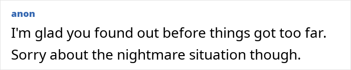 Screenshot of a comment from anon, expressing relief that the friend found out the dark truth about the nanny situation.