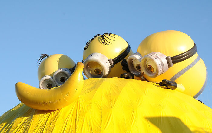 Giant Minions with a banana, symbolizing funny kids questions that leave parents stumped.