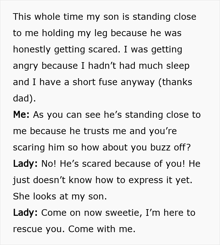 An Old Karen attempts to convince a child his own father is trying to kidnap him. An Old Karen attempts to convince a child his own father is trying to kidnap him.