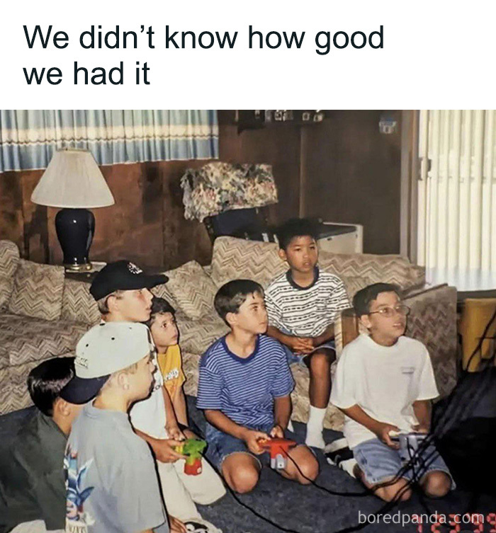 A group of 90s kids playing video games, representing a throwback meme for true 90s kids.