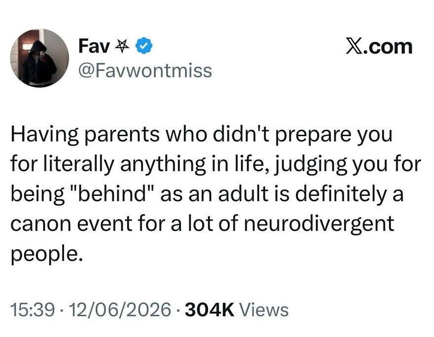 A social media post on X about autistic people feeling misunderstood due to unprepared parents and being judged.