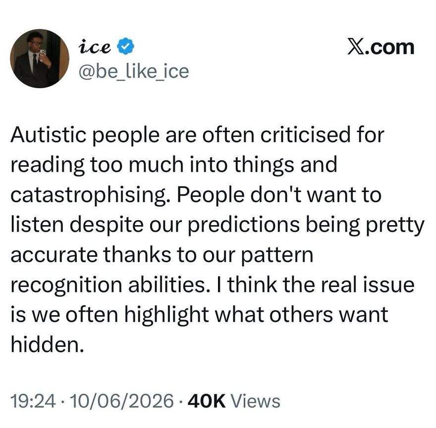 A meme for autistic people explaining criticisms about reading into things and accurate pattern recognition.