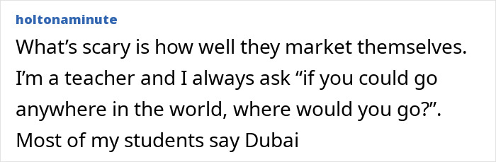A user comment on marketing, mentioning Dubai, related to a famous model fighting for her life. A user comment on marketing, mentioning Dubai, related to a famous model fighting for her life.