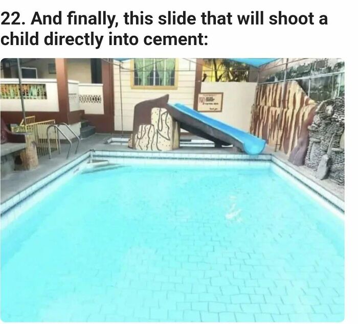 A dangerous slide ending abruptly over concrete, representing a ridiculous post about America's cultural decline.