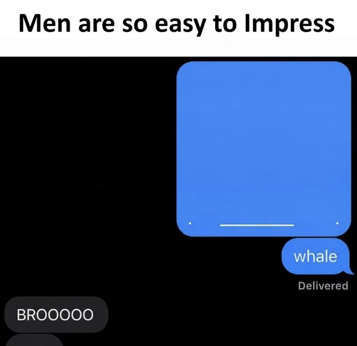 Relatable meme showing a text message conversation where a person is easily impressed by the word 'whale,' a funny moment to boost morale.