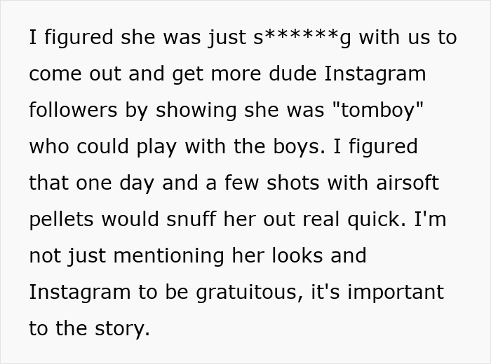 Airsoft leader believes woman is only playing for social media attention and not serious about the game. Airsoft leader believes woman is only playing for social media attention and not serious about the game.