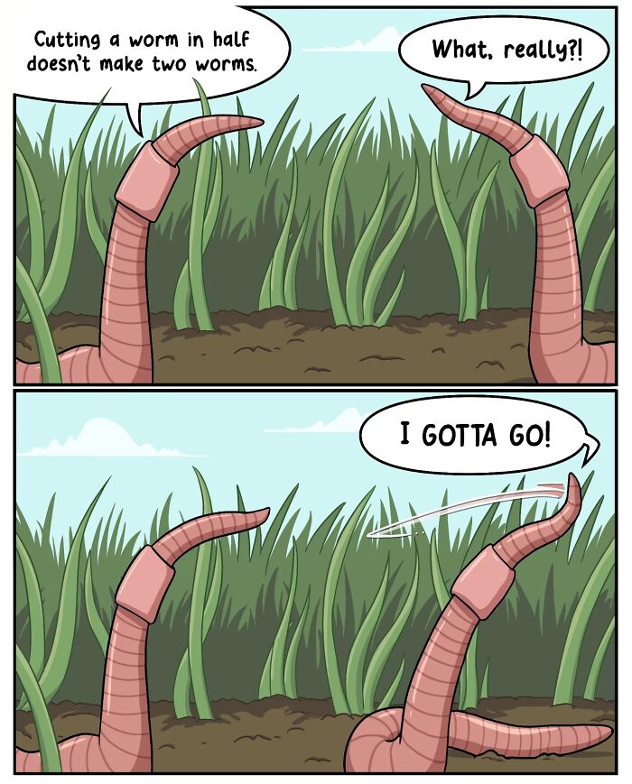 A comic from Victor Gnarly's Yesterday's Papers depicting two worms in grass having a conversation. Nostalgic comics.