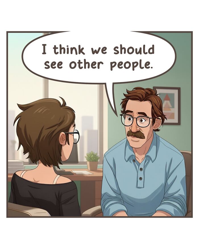 A nostalgic comic illustrates a man telling a woman they should see other people, depicting life before smartphones.