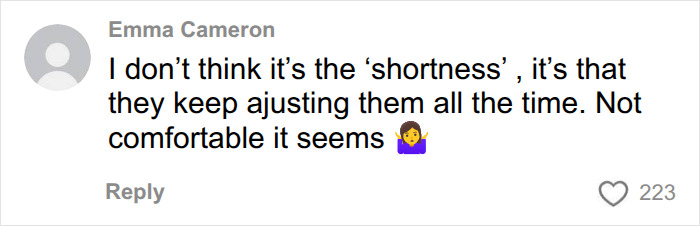 Emma Cameron's comment on the female Australian team's uncomfortable wardrobe fail at the Commonwealth Games.