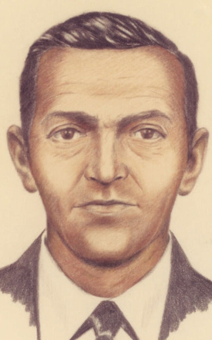 An artist's sketch of the unidentified hijacker D.B. Cooper, one of the famous unsolved mysteries.