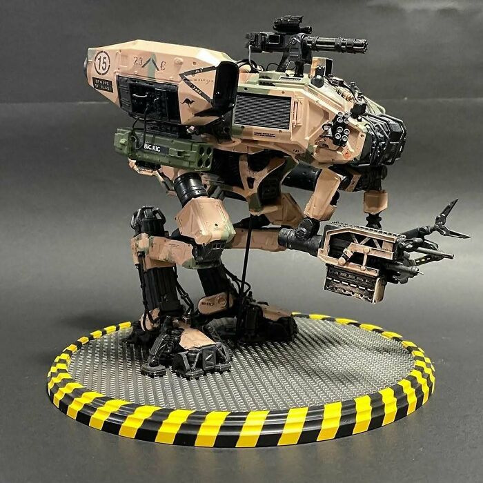 A futuristic military mech 3D printing, intricately detailed and an amazing creation by a fan.