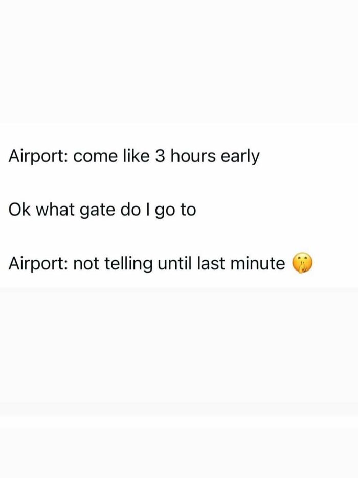 Funny post about airport gate reality, showcasing the reality of being an adult.