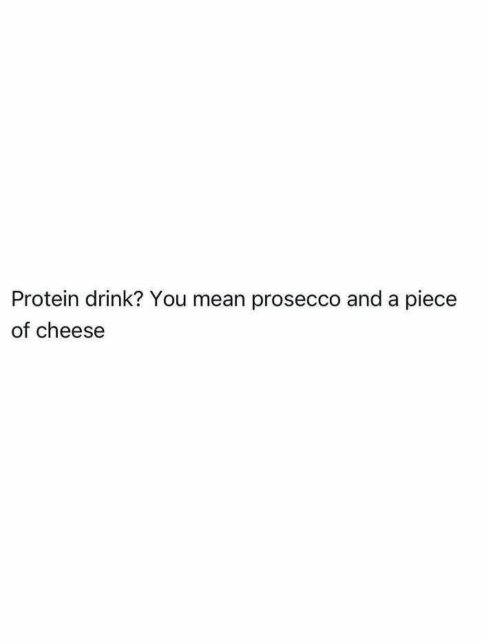 Funny post about protein drinks, capturing the reality of being an adult.