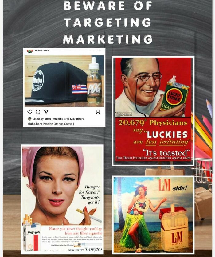 A collage of vintage and modern advertisements, highlighting various marketing practices.