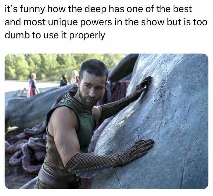 The Deep, a character from pop culture, shown with a whale, highlighting one of the funniest moments.