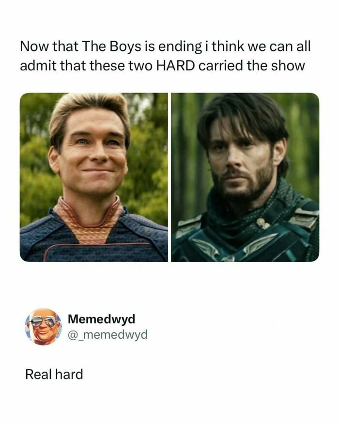 A meme showcasing Homelander and Soldier Boy from The Boys. Funniest pop culture posts for instant good vibes.