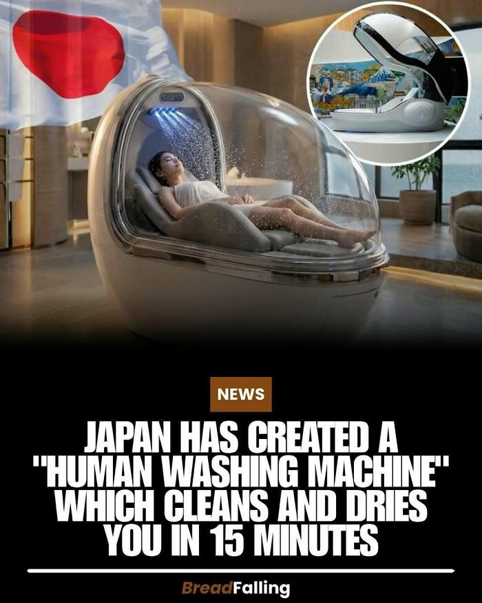 Japan creates a human washing machine that cleans and dries in 15 minutes, an interesting fact about innovation.