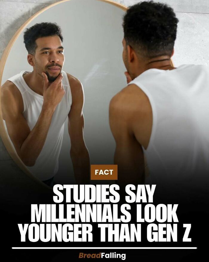 A man looking in a mirror, illustrating interesting facts about millennials and productive scrolling.
