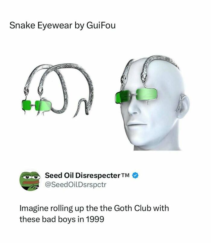 Funny pop culture posts with a meme showcasing snake eyewear for instant good vibes.