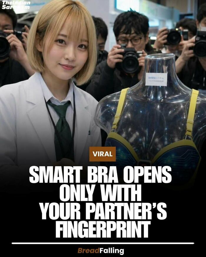 A woman in a lab coat next to a smart bra on a mannequin, illustrating interesting facts about technology.
