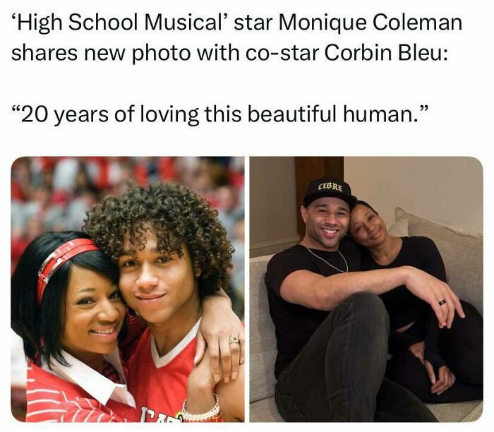 Monique Coleman and Corbin Bleu, High School Musical stars, a funny pop culture post for instant good vibes.